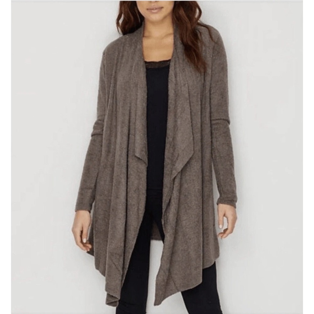 Barefoot Dreams Womens Taupe Brown Open Front Cozy Chic Lite Cardigan Size 12/14